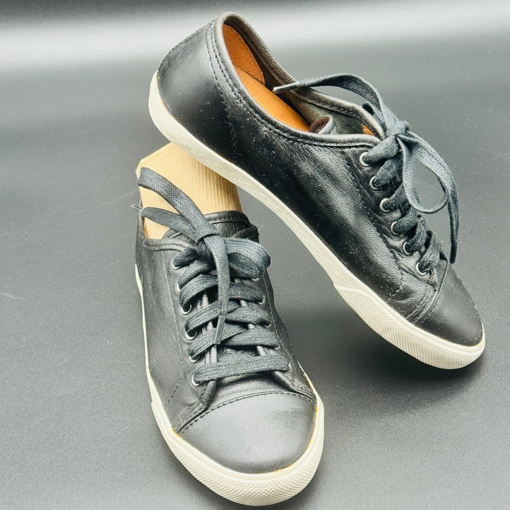 Frye Ivy Low Lace Sneakers Womens 6 Black Leather Low Top 3472365-BLK